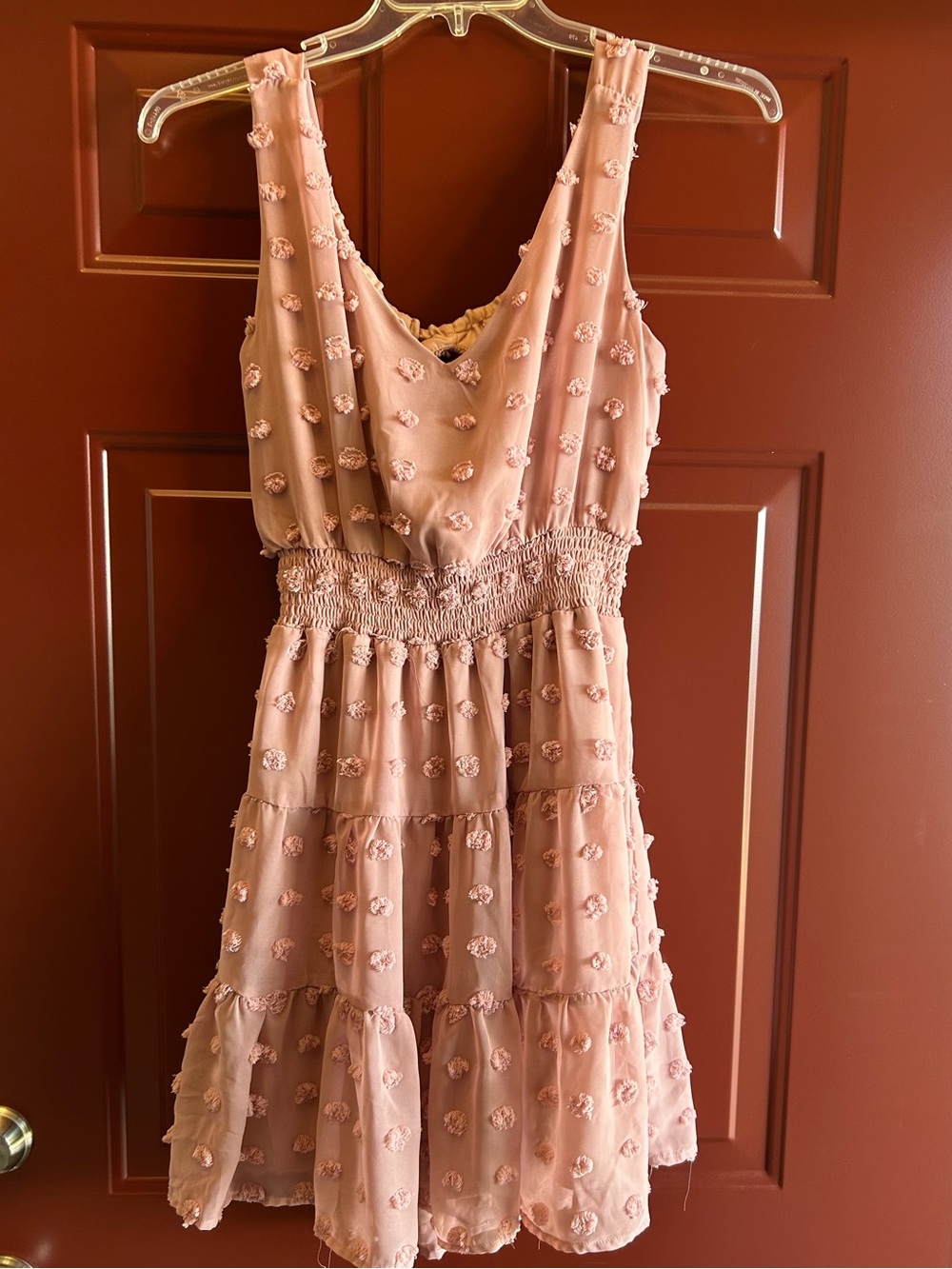 Emerald Sundae Dusty Rose Rosette Tiered Mini Dress